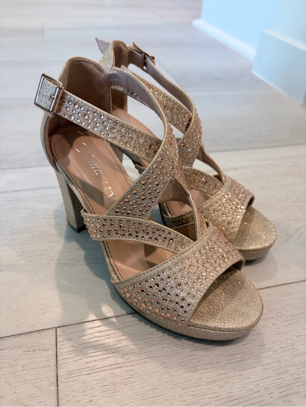 Women's Rhinestone Strappy Platform Sandals - Gold - Picture 5 of 5